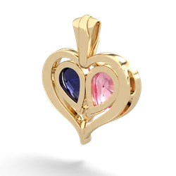 Lab Pink Sapphire Two Become One 14K Yellow Gold pendant P5330