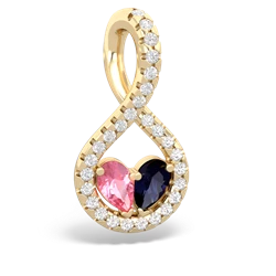 Lab Pink Sapphire Pave Twist 'One Heart' 14K Yellow Gold pendant P5360