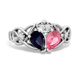 Lab Pink Sapphire 'One Heart' Celtic Knot Claddagh 14K White Gold ring R5322