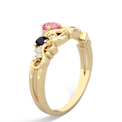 Lab Pink Sapphire Crown Keepsake 14K Yellow Gold ring R5740