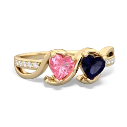 Lab Pink Sapphire Side By Side 14K Yellow Gold ring R3090