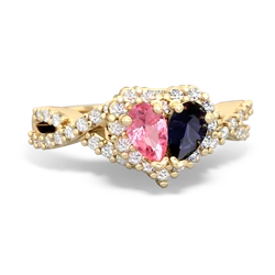 Lab Pink Sapphire Diamond Twist 'One Heart' 14K Yellow Gold ring R2640HRT