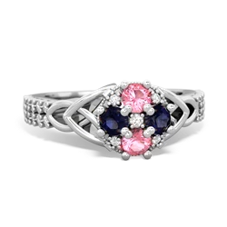 Lab Pink Sapphire Celtic Knot Cluster Engagement 14K White Gold ring R26443RD