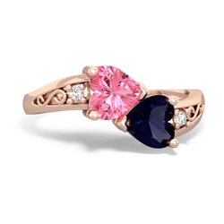Lab Pink Sapphire Snuggling Hearts 14K Rose Gold ring R2178