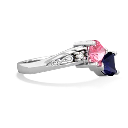 Lab Pink Sapphire Snuggling Hearts 14K White Gold ring R2178