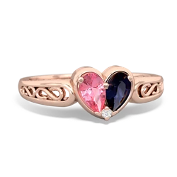 Lab Pink Sapphire Filligree 'One Heart' 14K Rose Gold ring R5070