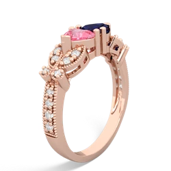 Lab Pink Sapphire Diamond Butterflies 14K Rose Gold ring R5601