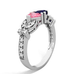 Lab Pink Sapphire Diamond Butterflies 14K White Gold ring R5601