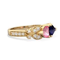 Lab Pink Sapphire Diamond Butterflies 14K Yellow Gold ring R5601