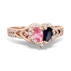 Lab Pink Sapphire Celtic Knot Two Hearts As One 14K Rose Gold ring R2644HRT
