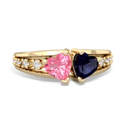 Lab Pink Sapphire Heart To Heart 14K Yellow Gold ring R3342