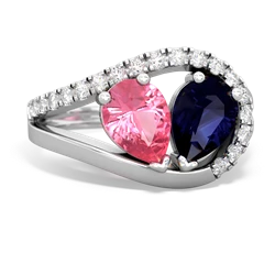 Lab Pink Sapphire Nestled Heart Keepsake 14K White Gold ring R5650