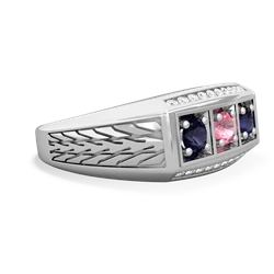 Lab Pink Sapphire Three Stone Tire Tread Men's 14K White Gold ring R0520