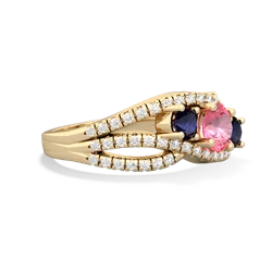 Lab Pink Sapphire Three Stone Aurora 14K Yellow Gold ring R3080