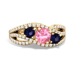 Lab Pink Sapphire Three Stone Aurora 14K Yellow Gold ring R3080
