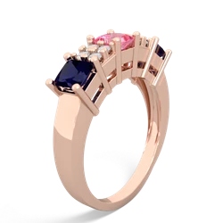 Lab Pink Sapphire Three Stone Diamond Cluster 14K Rose Gold ring R2592