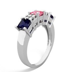 Lab Pink Sapphire Three Stone Diamond Cluster 14K White Gold ring R2592