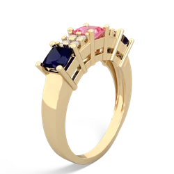 Lab Pink Sapphire Three Stone Diamond Cluster 14K Yellow Gold ring R2592