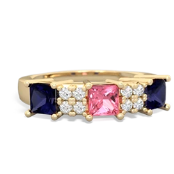 Lab Pink Sapphire Three Stone Diamond Cluster 14K Yellow Gold ring R2592