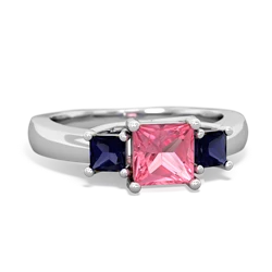 Lab Pink Sapphire Three Stone Trellis 14K White Gold ring R4015