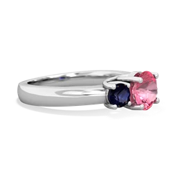 Lab Pink Sapphire Three Stone Round Trellis 14K White Gold ring R4018