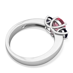 Lab Pink Sapphire Three Stone Round Trellis 14K White Gold ring R4018