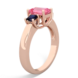 Lab Pink Sapphire Three Stone Emerald-Cut Trellis 14K Rose Gold ring R4021