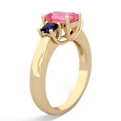 Lab Pink Sapphire Three Stone Emerald-Cut Trellis 14K Yellow Gold ring R4021