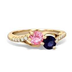 Lab Pink Sapphire Infinity Pave Two Stone 14K Yellow Gold ring R5285