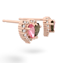 Lab Pink Sapphire Halo 14K Rose Gold earrings E7008