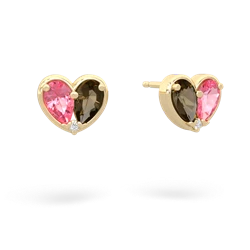 Lab Pink Sapphire 'Our Heart' 14K Yellow Gold earrings E5072