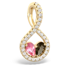 Lab Pink Sapphire Pave Twist 'One Heart' 14K Yellow Gold pendant P5360
