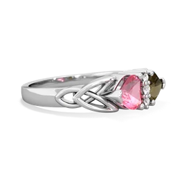 Lab Pink Sapphire Celtic Knot Double Heart 14K White Gold ring R5040