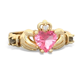 Lab Pink Sapphire Claddagh Keepsake 14K Yellow Gold ring R5245