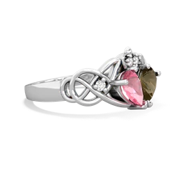 Lab Pink Sapphire 'One Heart' Celtic Knot Claddagh 14K White Gold ring R5322