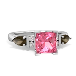 Lab Pink Sapphire 6Mm Princess Eternal Embrace Engagement 14K White Gold ring C2002