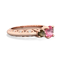 Lab Pink Sapphire Art Deco Eternal Embrace Engagement 14K Rose Gold ring C2003