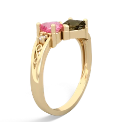 Lab Pink Sapphire Snuggling Hearts 14K Yellow Gold ring R2178