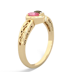 Lab Pink Sapphire Filligree 'One Heart' 14K Yellow Gold ring R5070