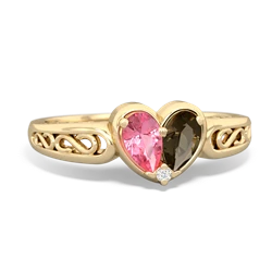 Lab Pink Sapphire Filligree 'One Heart' 14K Yellow Gold ring R5070