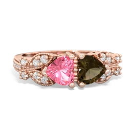 Lab Pink Sapphire Diamond Butterflies 14K Rose Gold ring R5601