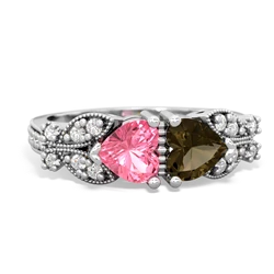 Lab Pink Sapphire Diamond Butterflies 14K White Gold ring R5601