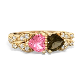 Lab Pink Sapphire Diamond Butterflies 14K Yellow Gold ring R5601