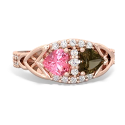 Lab Pink Sapphire Sparkling Celtic Knot 14K Rose Gold ring R2645