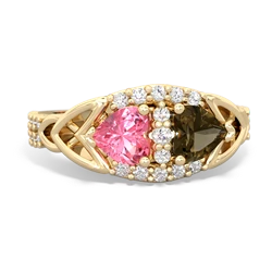 Lab Pink Sapphire Sparkling Celtic Knot 14K Yellow Gold ring R2645