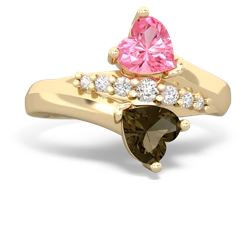 Lab Pink Sapphire Heart To Heart 14K Yellow Gold ring R2064