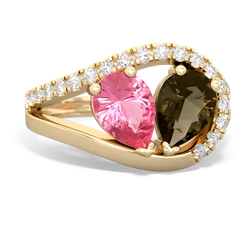 Lab Pink Sapphire Nestled Heart Keepsake 14K Yellow Gold ring R5650