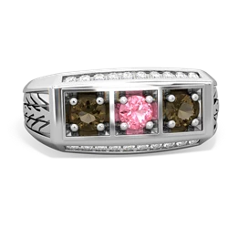 Lab Pink Sapphire Three Stone Tire Tread Men's 14K White Gold ring R0520