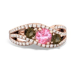 Lab Pink Sapphire Three Stone Aurora 14K Rose Gold ring R3080