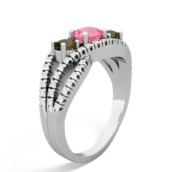 Lab Pink Sapphire Three Stone Aurora 14K White Gold ring R3080